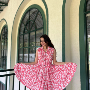 Vestidos MIDI acampanados y ajustados de algodón para mujer con estampado floral abstracto, calcomanías bordadas románticas dulces para Primavera Verano otoño - Product Image 1
