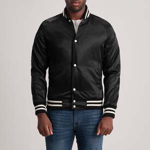 Veste de baseball Xander Black Vintage Streetwear décontractée imperméable en laine et cuir XS avec capuche en satin et motif brodé - Product Image 1