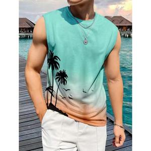 Drôle cocotier motif débardeurs pour hommes coloré dégradé plantes 3D imprimé t-shirts été décontracté ample rue o-cou gilet haut - Product Image 6