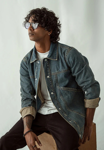 แจ็กเก็ตยีนส์สำหรับผู้ชายดีไซน์ใหม่แจ็กเก็ตยีนส์สีทึบสไตล์ลำลอง - Product Image 2