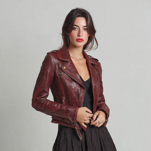 Chaqueta de Cuero para Motocicleta para Mujer, Chaqueta de Cuero PU para Exteriores, Chaqueta de Cuero con Cuello Camisero para Mujer - Product Image 2