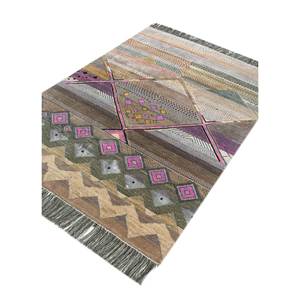 Tapis Manchaha classique gris et noir noué à la main en laine et soie de bambou, motif géométrique rectangulaire pour couloir, en viscose - Modèle - Product Image 2