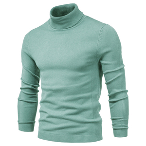 Automne et hiver nouveau pull décontracté de couleur unie pour hommes pull à col roulé pull en tricot décontracté pour hommes - Product Image 5