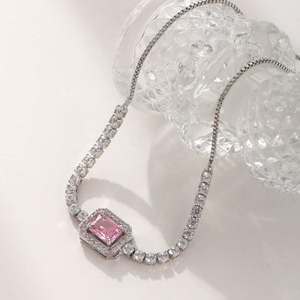 NOVAMART Fine Hallmark <b>Silver</b> American Diamond <b>Bracelet</b> with Pink Crystal Elegant <b>Bracelets</b> & <b>Bangles</b> Wholesale Export - Product Image 3