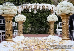 Piedestal de décoration de mariage en fibre, pilier de passage élégant, moderne, simple, doré, renforcé de fibres - Product Image 3