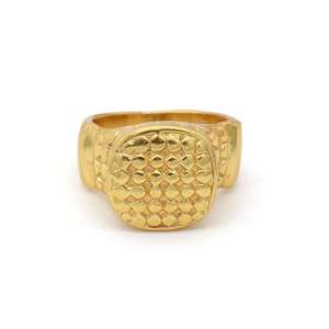 18k <b>Gold</b> Plated Hammered Texture Signet <b>Ring</b> Brass Tribal Handmade Doted Wholesale Unisex <b>Ring</b> - Product Image 1