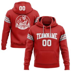 Custom Stitched <b>Red</b> White-Gray Football Pullover Sweatshirt <b>Hoodie</b> - Product Image 1