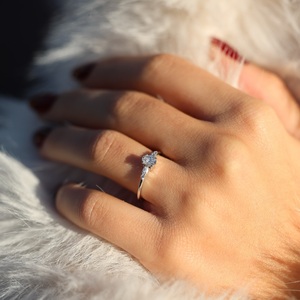 8x6mm Oval Cut Diamond Engagement Ring with Graduated Round Side <b>Stones</b> | Dainty Wedding Jewelry Sterling Silver 18K Gold Plated - Product Image 3