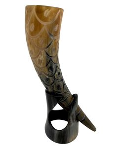 Support de Corne de Bière Viking de Grande Taille Fait Main et Écologique, Base en Métal Naturel, Qualité Supérieure, Conception d'Ange, Technique Polie - Product Image 1