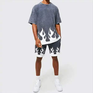 Conjunto de pantalones cortos lavados con ácido más vendidos, pantalones cortos y camisa de verano para hombre con estampado de logotipo personalizado, nuevos conjuntos de lavado ácido de 2 piezas a la moda - Product Image 3