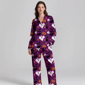 Ensemble de pyjamas en soie satinée pour adultes, été/printemps, léger, respirant, impression numérique, élégant, vêtements de nuit de luxe, doux - Product Image 4