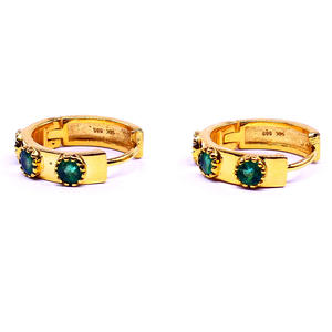 Tradicional 14K oro Esmeralda piedra preciosa asequible barato clásico boda fiesta desgaste mujeres Huggies pendientes - Product Image 4