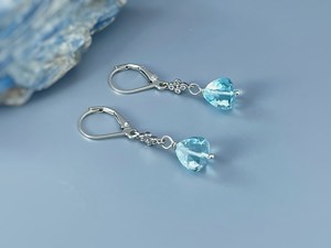 Topaze bleu ciel pierres précieuses 925 argent Sterling massif or Quartz étincelant Dangly or Rose bijoux faits à la main novembre pierre de naissance - Product Image 3