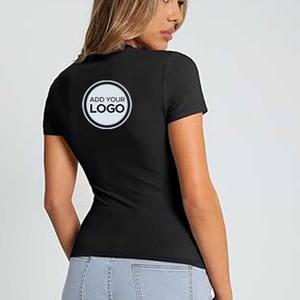 Camisetas de algodón con cuello redondo para mujer, camiseta de manga corta, Camiseta básica para mujer - Product Image 3