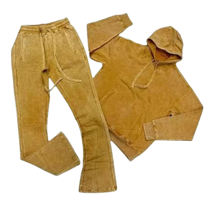 Wholesale Acid Washed Hoodie Tracksuit Men <b>Vintage</b> Style Fleece Pullover <b>Sweatshirt</b> Jogger Pants Set Casual Streetwear Winter - Product Image 1