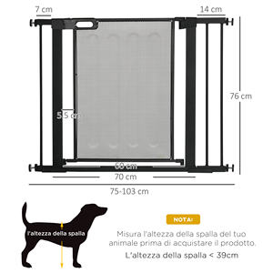 PawHut Noir 75-103x76 cm Acier et ABS Push-Pull Dog Gate avec Fermeture Automatique pour Babyproofing - Product Image 3