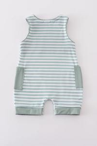 Vêtements pour enfants Jonjon Honeydew à rayures sauge barboteuse pour bébé garçon Spandex/coton lavable brodé personnalisé tenue pour bambins - Product Image 6