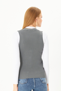 Gilet en velours côtelé tricoté élégant et décontracté pour femme, vêtement d'extérieur en coton d'été avec boutons décoratifs, longueur gilet - Product Image 3