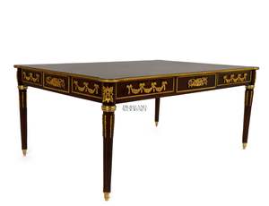 Mesa de Centro Rectangular de Lujo con Detalles Ornamentales en Latón Dorado y Acabado en Madera Elegante para Interiores Clásicos de Sala de Estar - Product Image 4