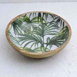 Tazón de Madera Esmaltada con Diseño Floral Índigo y Cucharas para Ensalada, Juego de Servir de Madera con Estampado Azul y Blanco en Forma de Pera para una Elegante Mesa de Fiesta - Product Image 3