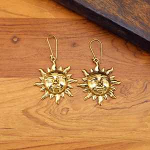 Surya Sun Brass Bohemian Drop <b>Earrings</b> with Golden <b>Small</b> Sun Design Vintage Style <b>for</b> <b>Women</b> Gift idea - Product Image 5