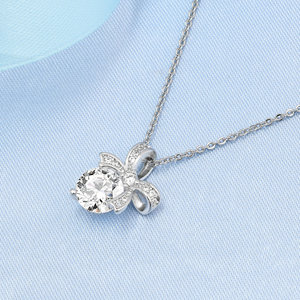 طقم سلسلة من الخرز الترقوة بفيونكة فاخرة شكل كرة قلادة قصيرة من الفولاذ المقاوم للصدأ مطلية بالفضة للحفلات للنساء - Product Image 4