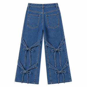 Jeans Anchos de Mujer Estilo Y2K con Detalle de Lazo, Cintura Alta, Corte Holgado, Lavado Claro, Denim Ecológico, Transpirable, Moda de Verano - Product Image 5