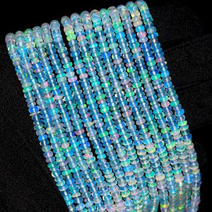 Cuentas de piedras preciosas sueltas Rondelle lisas de ópalo etíope natural para la fabricación de joyas Hilo de ópalo llamativo de 3-5mm a precio al por mayor a granel - Product Image 1