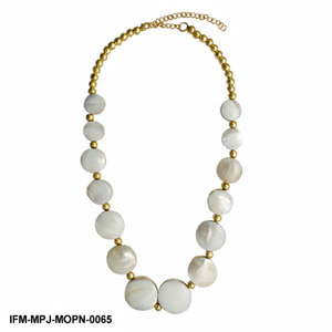 Handcrafted Iridescent <b>Mother</b> of Pearl Shell <b>Necklace</b> with Gold Accents Bridal & Resort Wear Jewelry - Product Image 4