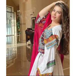 Última ropa tradicional india y paquistaní vestido afgano transpirable para mujeres 2024 cómodo nuevo estilo Color blanco y rosa - Product Image 3