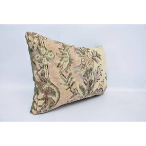 Oreiller en laine patchwork floral Kantha 16x24 pouces Coussin beige Coussin décoratif tissé et brodé Vintage Square Print - Product Image 3