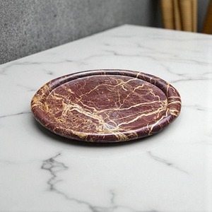 Bandeja redonda de mármol marrón de diseño con acabado elegante, uso multiusos para servir decoración de tocador, centro de mesa y exhibición de mesa - Product Image 1