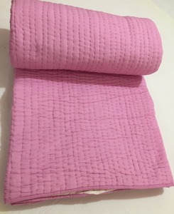 Couvre-lit 100% coton rose uni Kantha cousu à la main, édredon rose clair teint à la main, jet réversible King Queen Twin - Product Image 2