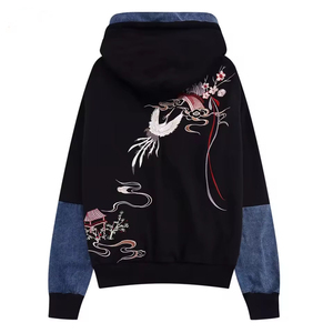 เสื้อฮู้ดผ้าฝ้ายขนแกะระบายอากาศมีฮู้ดปักลายสีทึบดีไซน์ใหม่100% ปรับแต่งได้สำหรับฤดูใบไม้ร่วง - Product Image 2