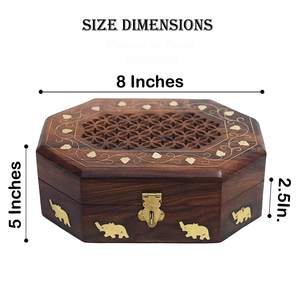 Boîte à bijoux en bois pour femmes organisateur de bijoux sculpté à la main avec des sculptures complexes en cachemire complet organisateur en bois boîte à bijoux - Product Image 3