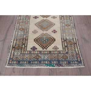 Vintage Small Turkish Rug 2.4x3.3 ft <b>Brown</b> Moroccan <b>Wool</b> Eco Friendly Patchwork Design with Latex Backing - Product Image 2