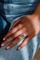 Bague de fiançailles vintage en argent sterling 925 avec micro-incrustation de labradorite bleue, sodalite et perle d'eau douce, sertie clos, finition raffinée