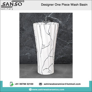 Lavabo de mano de una pieza de diseño elegante moderno, Pedestal de fregadero, artículos sanitarios de forma ovalada, grifo de un solo orificio, calidad superlativa - Product Image 2