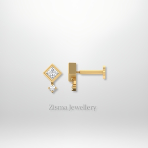 Boucles d'oreilles princesse et diamant rond de qualité supérieure bijoux de piercing en or massif 14 carats diamants naturels cultivés en laboratoire en gros - Product Image 2