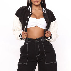 Chaqueta Varsity Corta de Algodón Estampado para Mujer, Elegante, de Manga Larga, Impermeable, Acolchada, Personalizable, Estilo Casual, a la Moda - Product Image 4