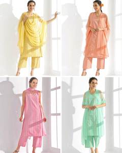 Quotidien et fête de bureau spécial pur coton imprimé numérique col en V manches moins motif longue longueur Kurti & Plazzo avec Dupatta - Product Image 4