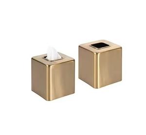 Caja de pañuelos pulida de metal de calidad superior Caja de pañuelos de forma cuadrada de diseño moderno Juego de 2 - Product Image 1