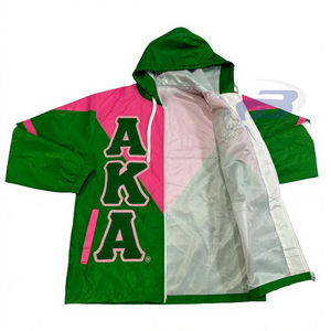 Alfa |   Kapa |   Chaqueta Cortavientos de Nylon Tejido Alpha para Hermandad Griega, con Cremallera Completa, Capucha, Ligera, Impermeable y Bordado AKA - Product Image 3