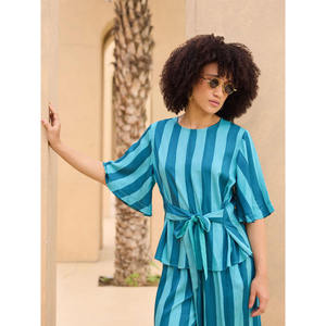 Women's Solid <b>Batwing</b> Sleeve <b>Top</b> Belt Casual Slim Fit O-Neck Short Sleeve Spring Summer Knitted Ocean Modal Breathable - Product Image 1