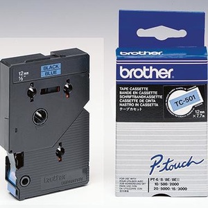 Cinta Adhesiva para Oficina Brother P-touch TC-501, 12 mm x 7.7 m (Ancho x Largo), Azul/Negro, Casete de Etiquetas BROTHER - Product Image 1