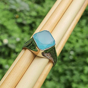 Bague de fiançailles de mariage classique en argent sterling 925 avec calcédoine bleue de taille carrée pour homme, cadeau en vrac en plaqué or - Product Image 5