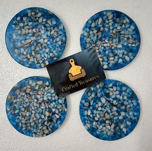 Latest Design Tea Coasters Set Natural Stone Embedded Epoxy Resin Mats & Pads Amber Mosaic Terrazzo Style Drinkware Coasters Set - Product Image 1