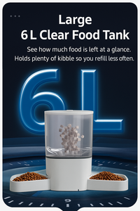 Distributeur automatique de nourriture pour animaux de compagnie 6L en gros, 2 bols en acier inoxydable, programmable, pour chats, chiens et petits animaux, compatible IOS/Android - Product Image 4