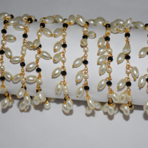 Gold Plated Rice Pearl Black Glass Bead Cluster <b>Rosary</b> Wire Wrapped Rondelle Chain for Jewelry Making - Product Image 5