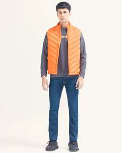 เสื้อแจ็คเก็ตกันหนาวแขนกุดสำหรับผู้ชาย, เสื้อแจ็คเก็ตกันหนาวมีซิปไซส์ใหญ่กันน้ำสีส้มดีไซน์สำหรับสวมใส่ทุกวัน - Product Image 5